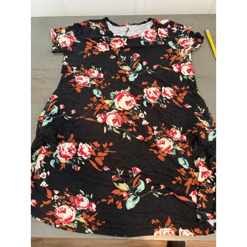 Korsis Womens 2XL Black Floral Short Sleeve Pocket T-Shirt Swing Dress